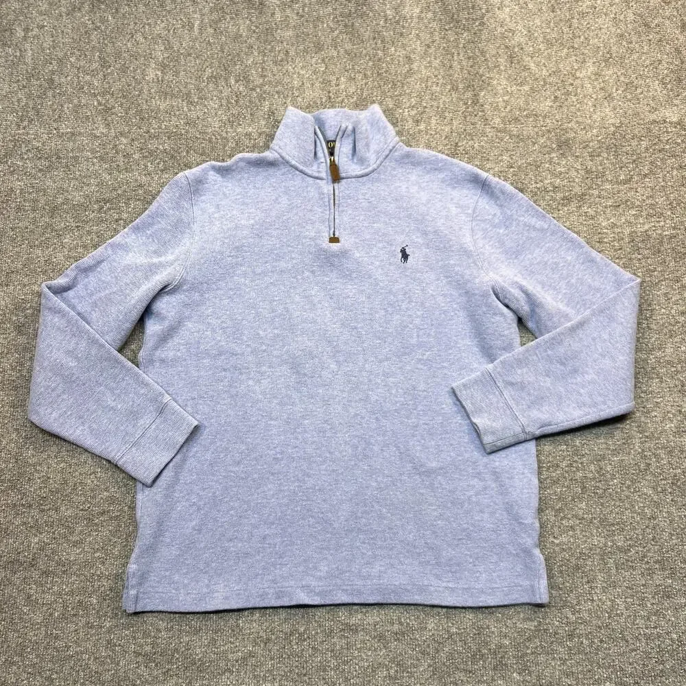 Polo Ralph Lauren Sweater Mens Large Blue 1/4 Zip Pony Logo Pullover